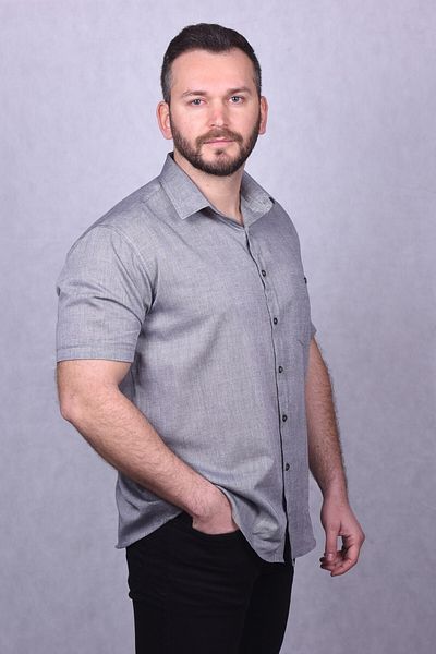 Lider Efes Classic Straight Collar Short Sleeve Men's Shirt - Gray