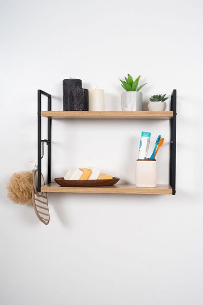 Mudesa Metal Wood Bathroom Wall Shelf Wall Mounted Bathroom Organizer