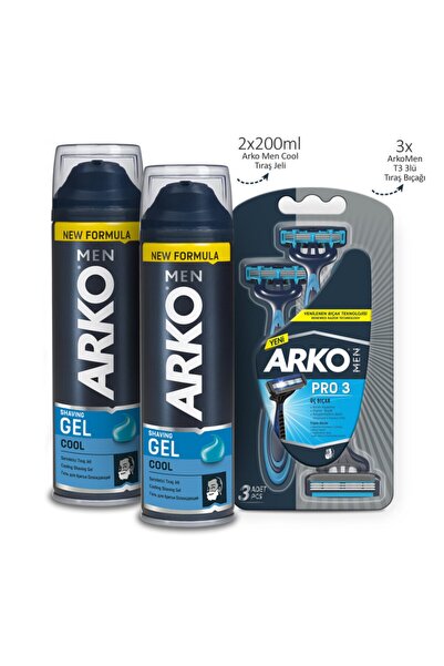 ARKO Men Cool Tıraş Köpüğü 2x200ml Ve Men T3 Tıraş Bıçağı 3'lü