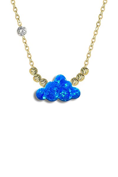 Demas Gold Pırlanta 14 Ayar Altın Dorikalı Mavi Opal Bulut Taşlı Kolye