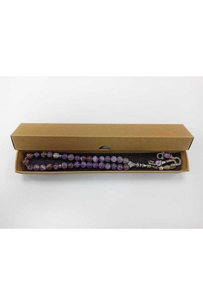Yüksel Boncuk 8mm Amethyst Natural Stone Alpaca Prayer Beads - With Spare String and Knot Hiding Gift