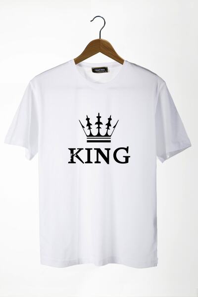 COLLIE Tricou de bază pentru bărbați, alb, cu imprimeu King, cu gât turnat, s...