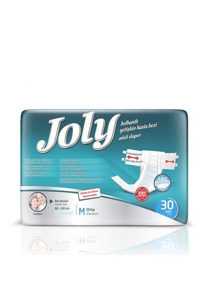 Joly Adult Patient Diapers with Flexible Waistband Medium 30 Pieces 2 Packs 60 Pieces