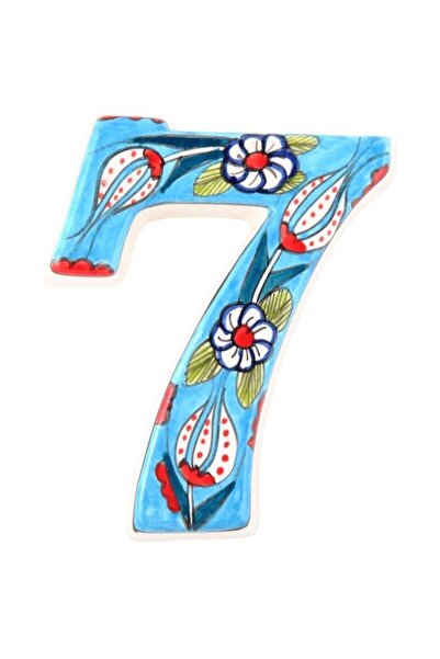 Yılmazel Numărul ușii din ceramică realizat manual, numerele ușilor 7 albastru