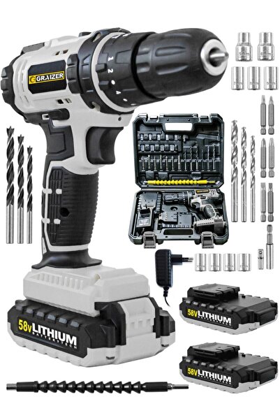Graizer Alman 58 V 5 Ah Çift Metal Şanzuman Bakır Sargili Şarjlı Çift Akülü V...