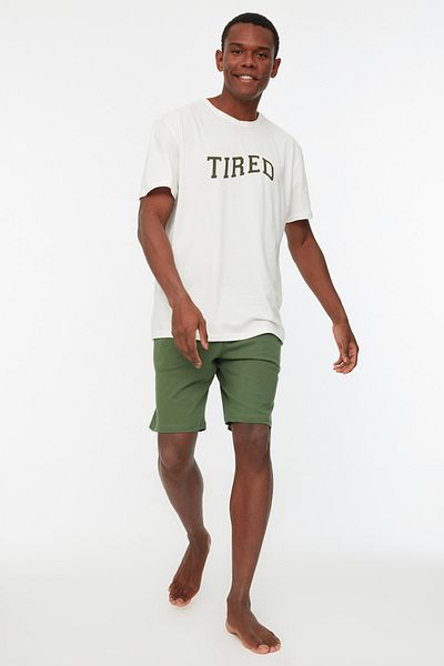 Trendyol Collection Khaki színű 100% pamut normál szabású rövidnadrág pizsama szett - THMSS21PT0312