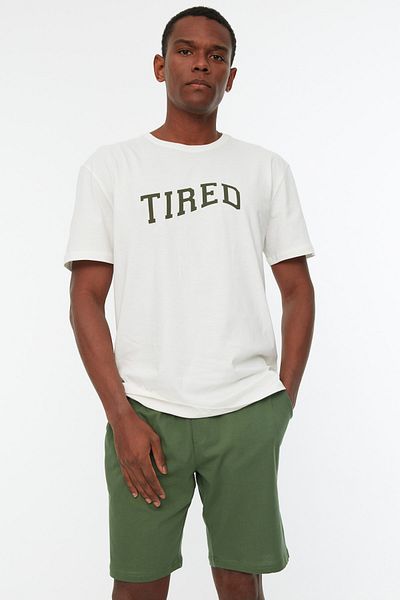 Trendyol Collection Khaki színű 100% pamut normál szabású rövidnadrág pizsama szett - THMSS21PT0312