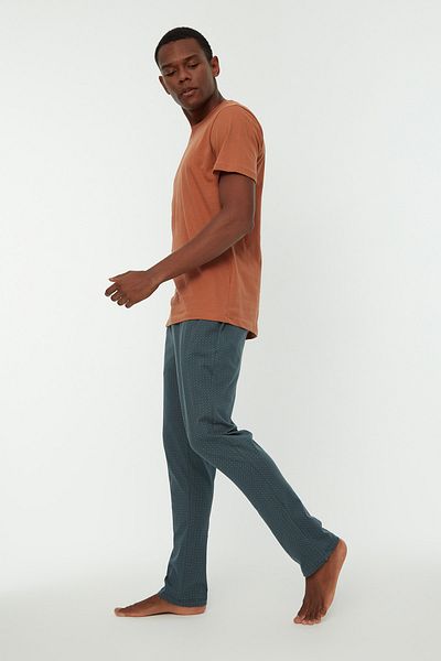 Trendyol Collection Orangefarbenes, farbblockierendes Pyjama-Set aus 100 % Baumwolle THMSS21PT0319