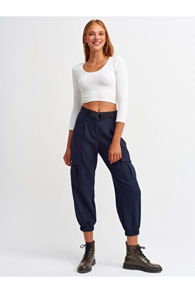 Dilvin Garage Butik 3529 Pool Neck Μακρύ μανίκι Crop Top-λευκό