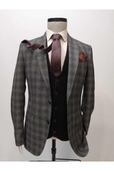 Sarar Interview Gri Kareli Slim Fit Takım Elbise