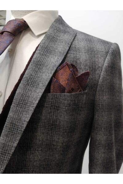 Sarar Interview Gri Kareli Slim Fit Takım Elbise