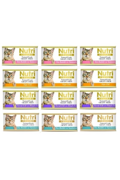 nutrifeline 4 Çeşit Karışık Tahılsız, Glutensiz, Doğal Kedi Konservesi 12 Ade...