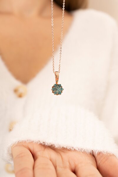Eva Jewelry Lotus Çiçeği Mavi Taşlı 925 Ayar Gümüş Zincirli Kadın Kolye