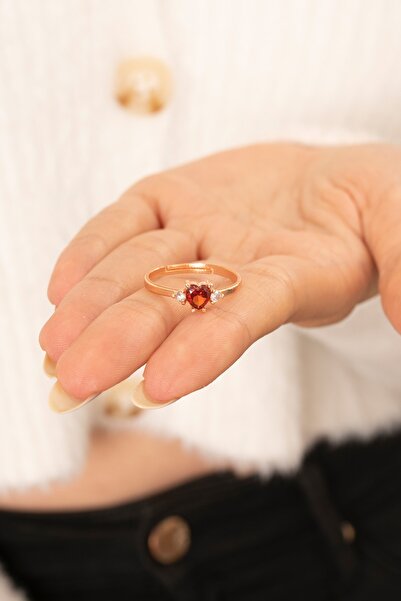 Eva Jewelry Kırmızı Kalp Ayarlanabilir 14 K Rose Gold Kaplama Kadın Yüzük