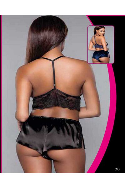 For Dreams 8308 Model Set bralet și pantaloni scurți din satin cu dantelă