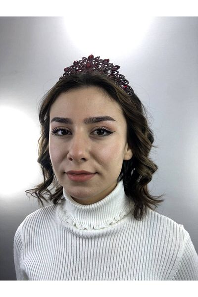 Hobigram Sophia Burgundy Crystal Stone Henna și Coroana de Mireasă – Bandă de păr, Design Elegant, Accesoriu pentru Femei