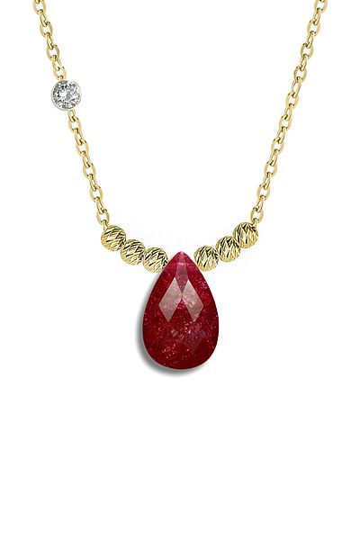 Demas Gold Diamond 14 K GOLD DORICA RUBY COLORED Drop Rhinestone NECKLACE