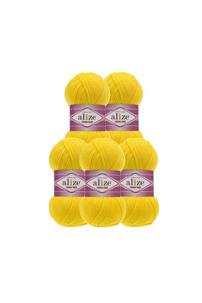 Alize Βαμβακερό χρυσό 5 τεμάχια κίτρινο χρώμα Amigurumi πλεξίματος νήμα