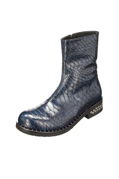 İriadam 41,42,43,44 Navy Blue Croco Printed Wrinkled Patent Leather Warm Lined Comfortable Women's Large Size Boots