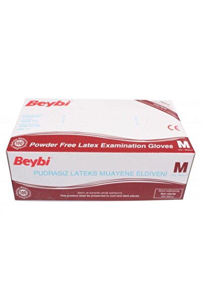 Beybi قفازات فحص لاتكس خالية من البودرة مقاس وسط 100 قطعة