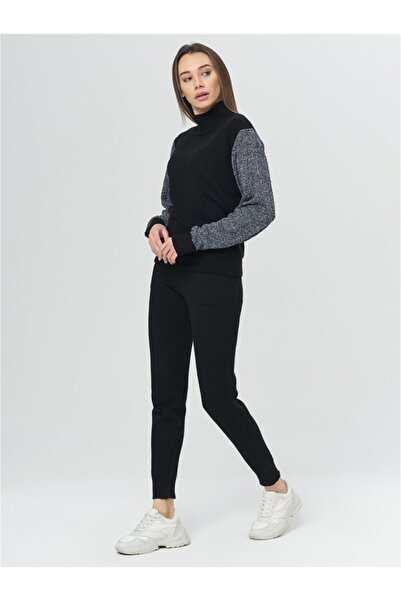 EPATAGE بدلة تريكو نسائية بأكمام لوريكس، لون أسود، غزل فيسكون إيطالي فاخر، مغ...