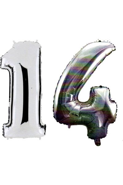 BEST PARTİ DOĞUM GÜNÜ PARTİ SÜSLERİ 14 Year Old Number Foil Balloon Silver 40 Inch 100 Cm
