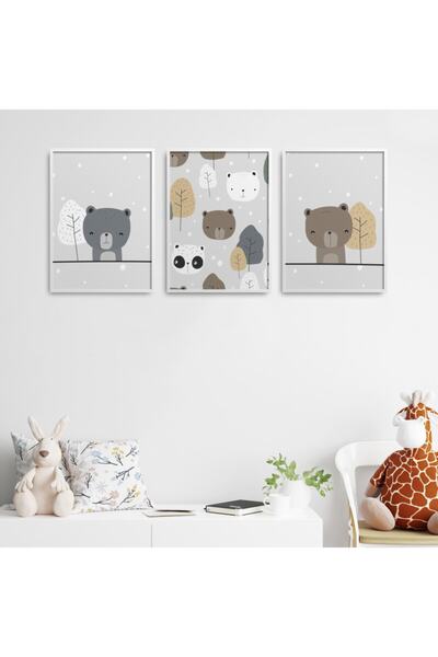 HOMEPACK White Laminated Framed Children's Room 3-Piece Painting Set Kids-B03