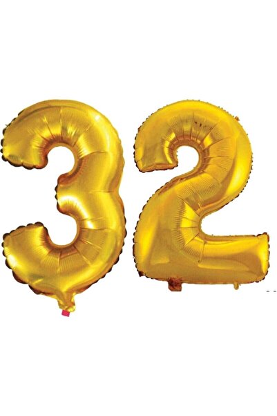 BEST PARTİ DOĞUM GÜNÜ PARTİ SÜSLERİ بالون فويل رقم 32 سنة، ذهبي، 40 بوصة، 100 سم