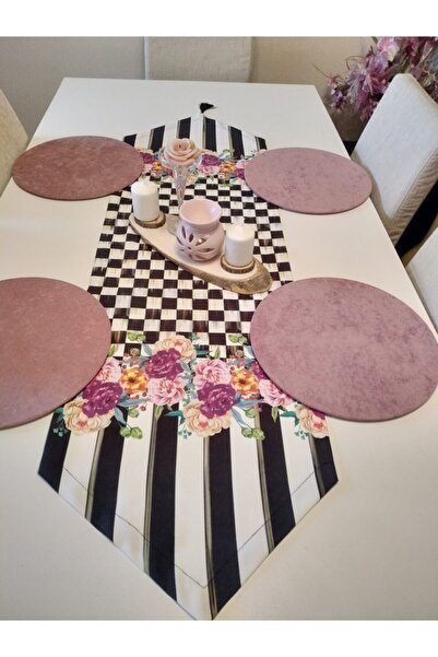 Ayşemce Σετ σερβιρίσματος αμερικάνικου τύπου 4 τεμαχίων σε ροζ χρώμα, με σχέδ...