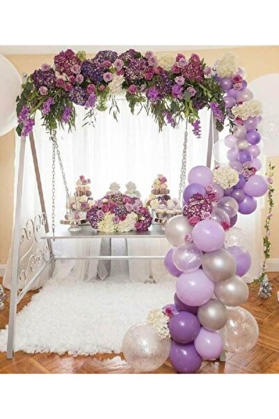 Kalisan 50 Adet Şeffaf , Mor , Lila , Gümüş Balon Menekşe 2023