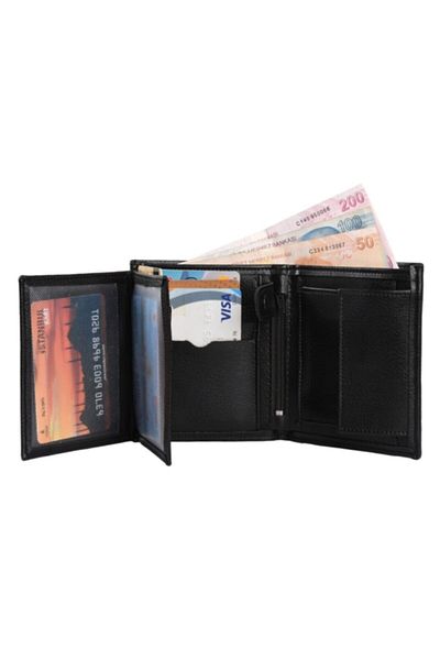 Walle's Polo Men's Model Sports Classic Black Two Compartment Wallet with Coin Compartment
