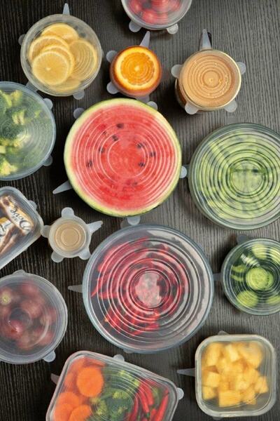 Kitchen Beauty Silikon Kapak Silikon Streç Kapak 6 Adet Tazeliği Koruyucu Ten...