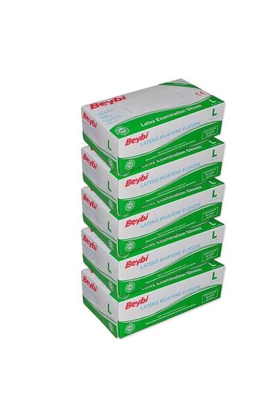 Beybi Latex Powdered Examination Gloves 5 X 100 Pieces Large Powdered 500 Large