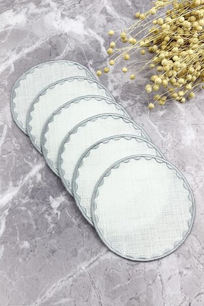 WEARE2 Șervețele de cocktail rotunde, brodate, de culoare gri argintiu, set de 6