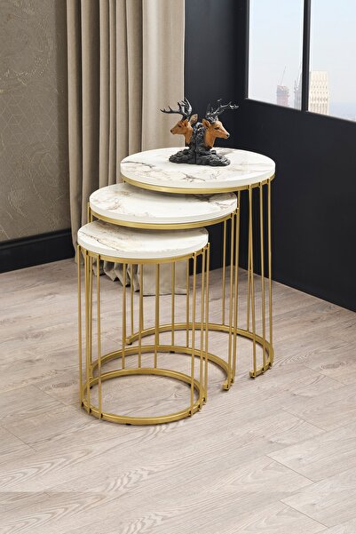 Sawoli Home Venüs Gold Metal Ayak Mermer Desen Zigon Sehpa