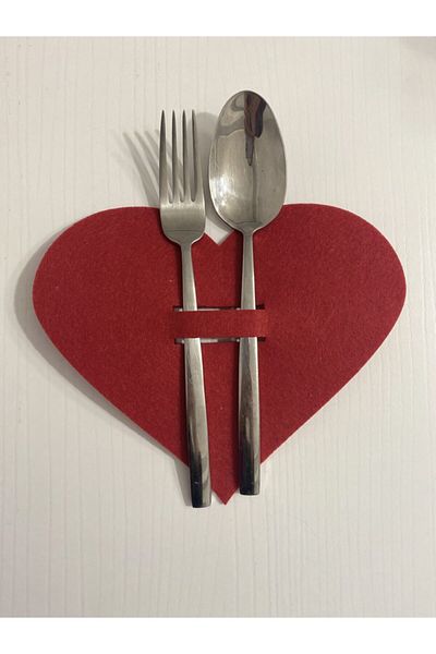 Mini Tasarım Atölyem 6 Pieces Red Heart Decorative Spoon Holder Presentation Holder (Valentine's Day)