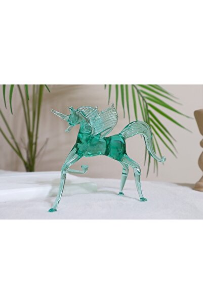 ADAMODART Unicorn Boynuzlu At Cam Dekoratif Cam Biblo - Su Yeşili