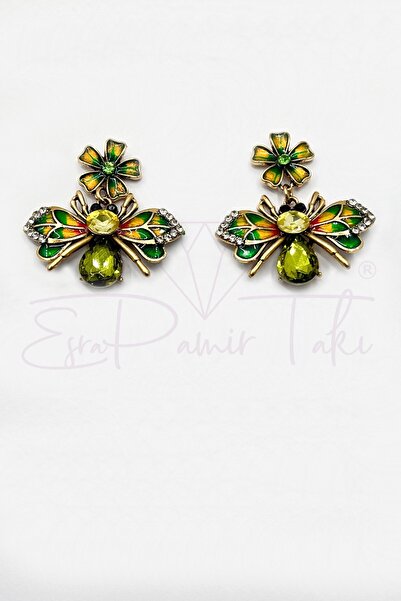 Esra Pamir الزركون حجر استرخى أقراط الفراشة الخضراء