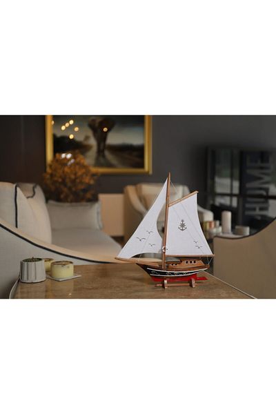 AYHAN KOTRA Cloth Sailboat, Wooden Model Yacht Ship, Boat Model Handmade Home, Office Gift and Accessory