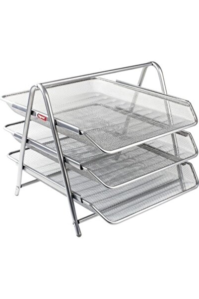 Bigpoint Метална перфорирана стелаж за документи, 3-елементна, сребриста