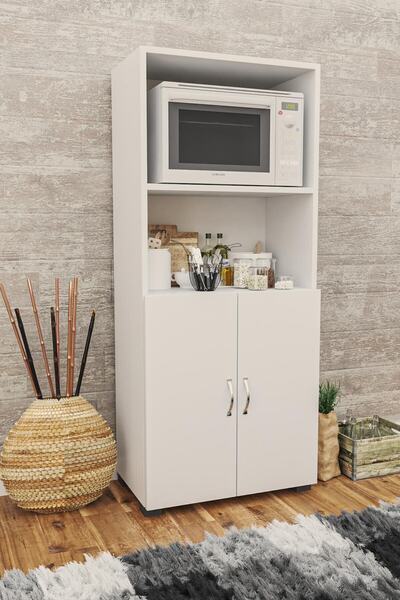 Egecan Mobilya 143 cm 2 Kapaklı Bölmeli Mikrodalga Fırın Dolabı Mini Fırın Mutfak Dolabı 2 Kapılı Erzak Dolabı