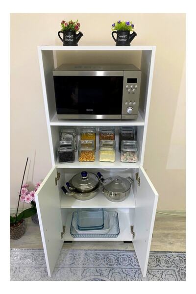 Egecan Mobilya 143 cm 2 Kapaklı Bölmeli Mikrodalga Fırın Dolabı Mini Fırın Mutfak Dolabı 2 Kapılı Erzak Dolabı