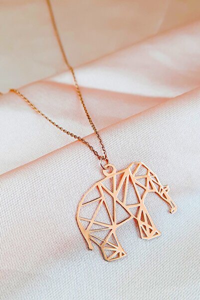 925 Ayar Gümüş Rose Origami Fil Kolye
