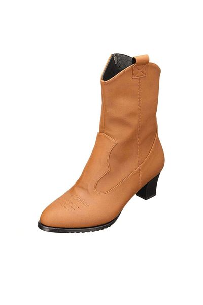 İriadam Size 41,42,43,44 Nr1417 Tan Oiled Leather Western Zippered Large Size Women's Boots
