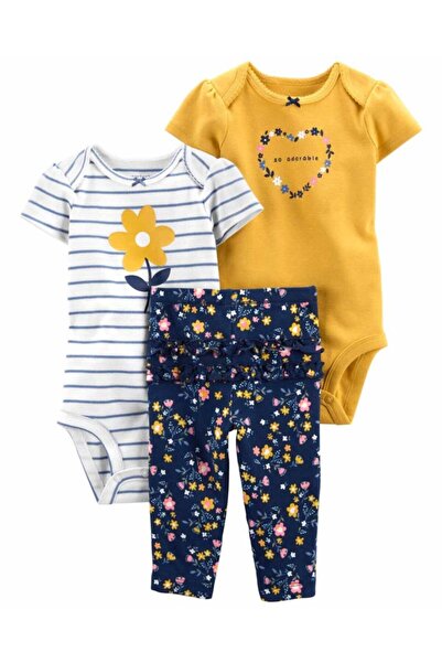 Carter's Kız Bebek Çiçek Desenli Alt - Üst Set 3'lü Paket