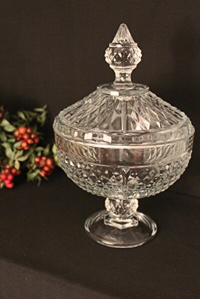 Paşabahçe وعاء سكر كريستالي مقطوع بالألماس مع قاعدة وغطاء - وعاء سلطة الفواكه - وعاء البسكويت 97242