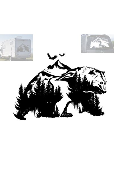 Melek Pazarı 50x33 Cm Siyah, Orman Doğa Ayı Kamp, Karavan, Off Road Oto Sticker