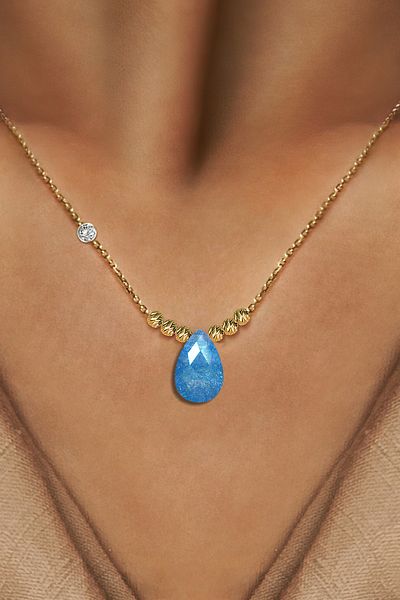 Demas Gold Diamond 14K Gold Doric Blue sapphire Colored Drop Jewelled Necklace