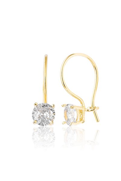 Zanaatsilver Gümüş 14k Altın Kaplama Tektaş Mengeç Küpe 6 Mm