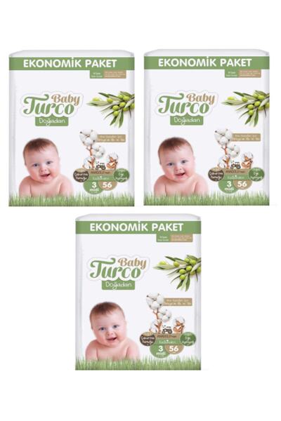 Baby Turco 168 قطعة رقم 3 3x56 حفاضات أطفال فيلكرو صديقة للبيئة
